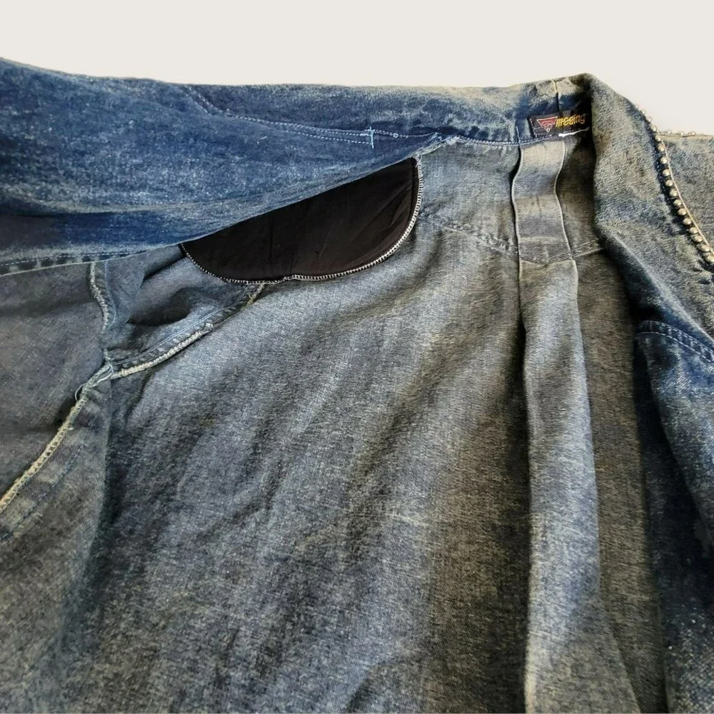 Vintage Embroidered Long Denim Jacket Blazer Zip Accent Woman's Size XL LH8009 - Picture 10 of 14